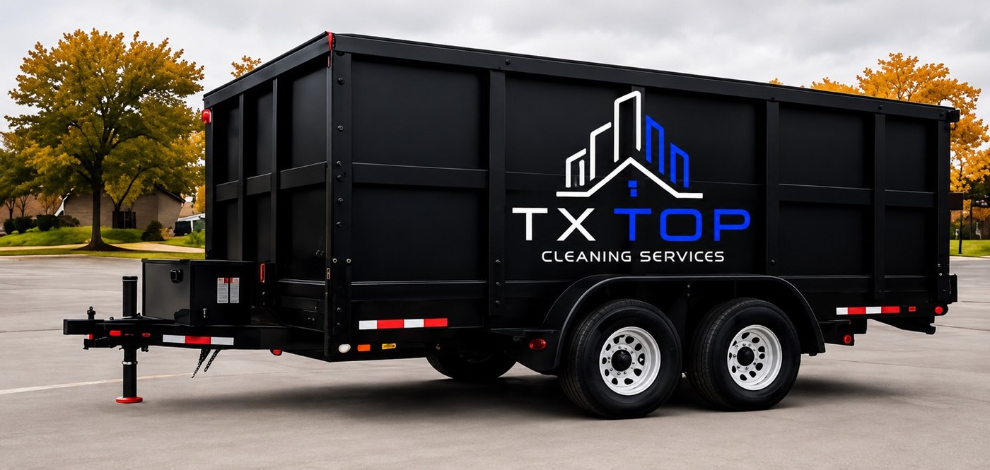 Tx Top dumpster trailer used for junk removal