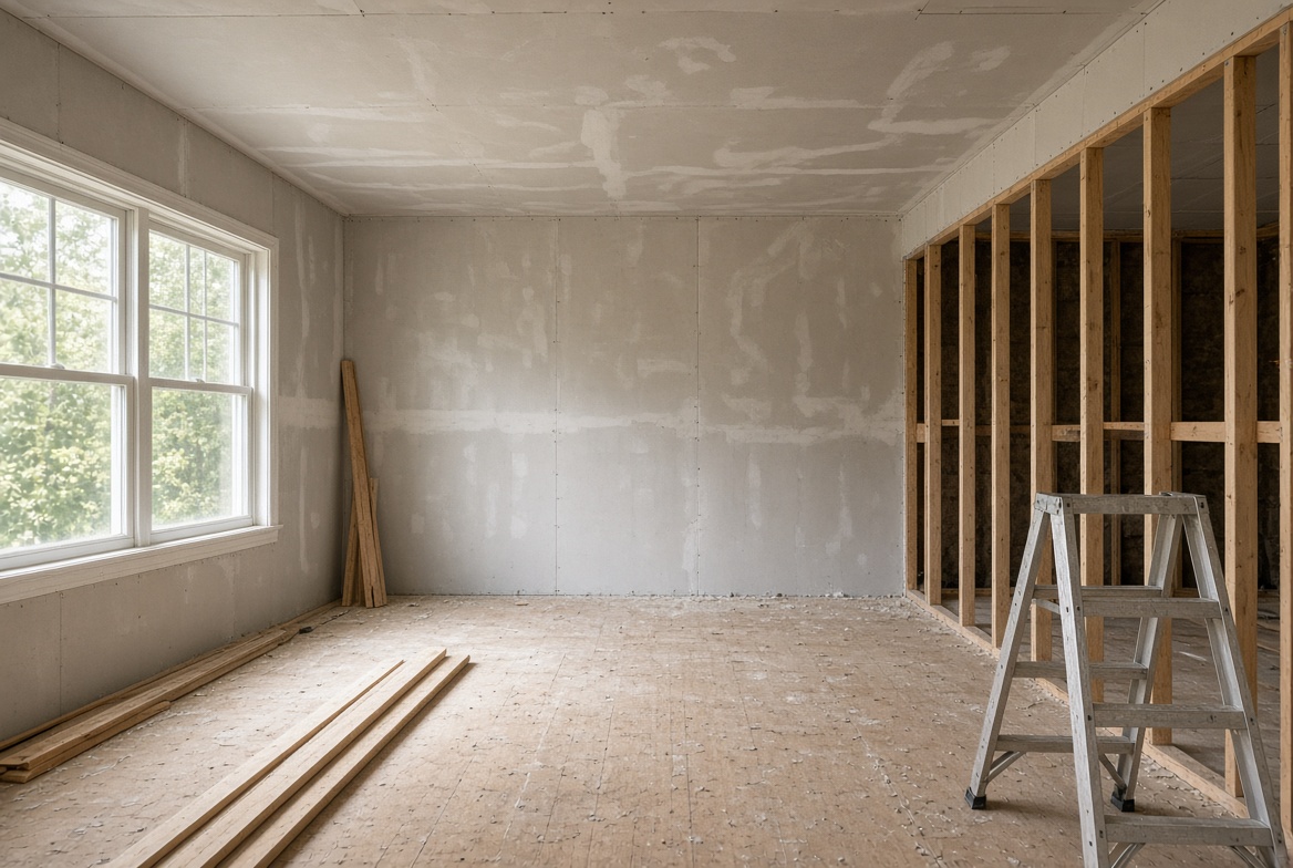 Home under construction before a post-construction clean